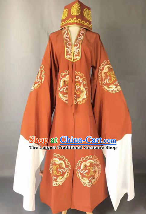 Chinese Traditional Beijing Opera Old Gentleman Costume Peking Opera Orange Robe for Adults
