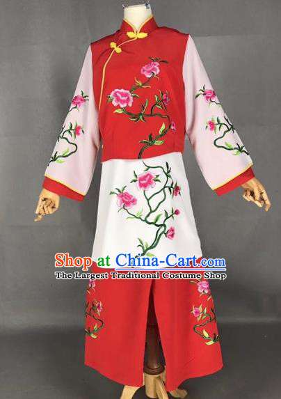 Chinese Traditional Beijing Opera Maidservants Embroidered Red Clothing Peking Opera Diva Costumes for Adults