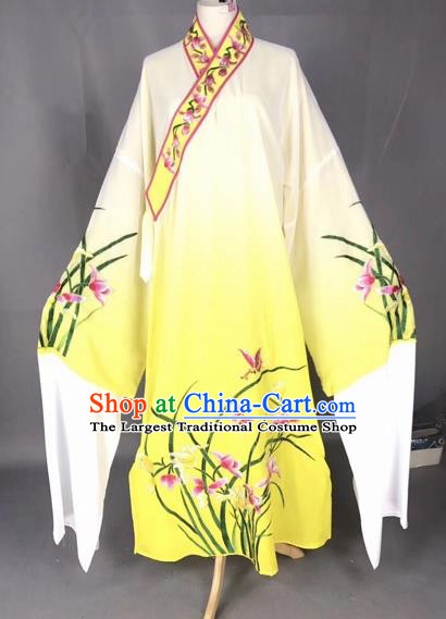 Chinese Traditional Beijing Opera Scholar Embroidered Orchid Gradient Yellow Robe Peking Opera Niche Costume for Adults