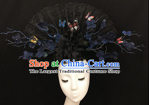 Top Halloween Black Lace Hair Accessories Stage Show Chinese Traditional Catwalks Headpiece for Women