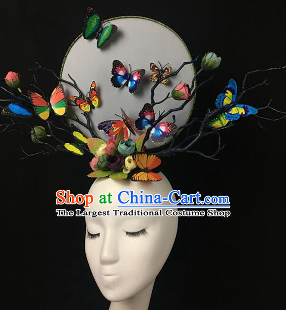 Top Halloween Colorful Butterfly Hair Accessories Stage Show Chinese Traditional Catwalks Headpiece for Women