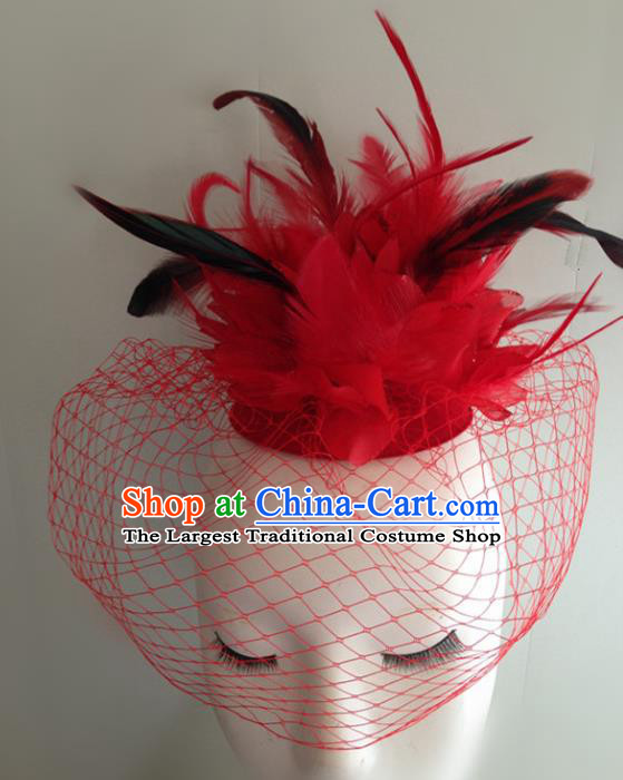 Top Halloween Catwalks Hair Accessories Stage Show Red Feather Top Hat Headdress for Women