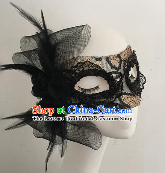 Top Halloween Accessories Brazilian Carnival Catwalks Black Feather Veil Face Masks for Women