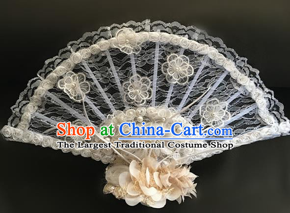 Top Halloween Hair Accessories Stage Show Chinese Traditional White Lace Catwalks Headpiece for Women