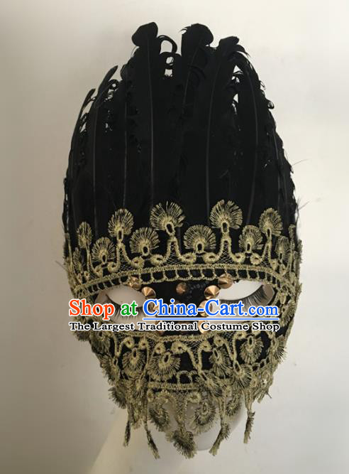 Top Halloween Stage Show Accessories Black Feather Mask Brazilian Carnival Catwalks Face Masks