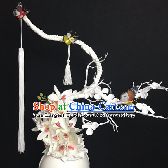 Chinese Stage Show White Flowers Hair Accessories Traditional Catwalks Palace Headdress for Women
