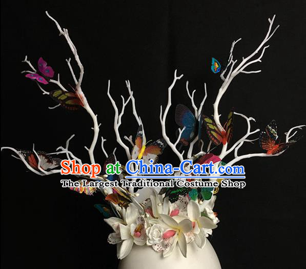 Top Brazilian Carnival Stage Show Headpiece Royal Crown Halloween Catwalks White Flowers Hair Accessories for Women