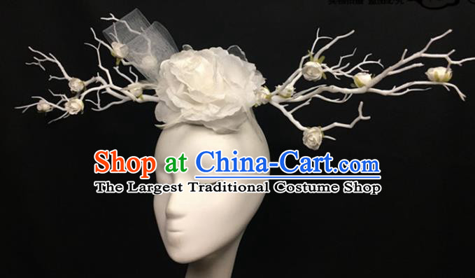 Top Brazilian Carnival Stage Show Headpiece Halloween Catwalks White Peony Hair Accessories for Women