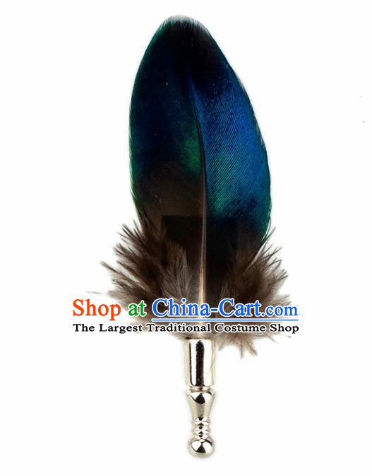 Handmade Blue Feather Breastpin Accessories Stage Show Peacock Feather Brooch for Women