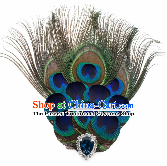 Top Brazilian Carnival Feather Hair Accessories Catwalks Folk Dance Peacock Feather Hair Stick for Women