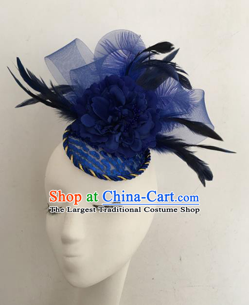 Top Brazilian Carnival Stage Show Headpiece Halloween Catwalks Blue Feather Hair Accessories for Women