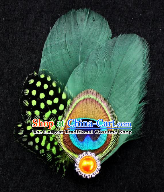 Top Halloween Green Feather Hair Accessories Carnival Catwalks Hair Claw for Women