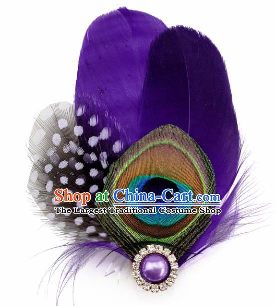 Top Halloween Purple Feather Hair Accessories Carnival Catwalks Hair Claw for Women