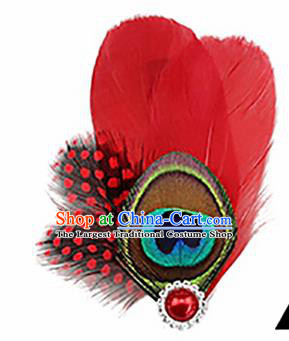 Top Halloween Red Feather Hair Accessories Carnival Catwalks Hair Claw for Women