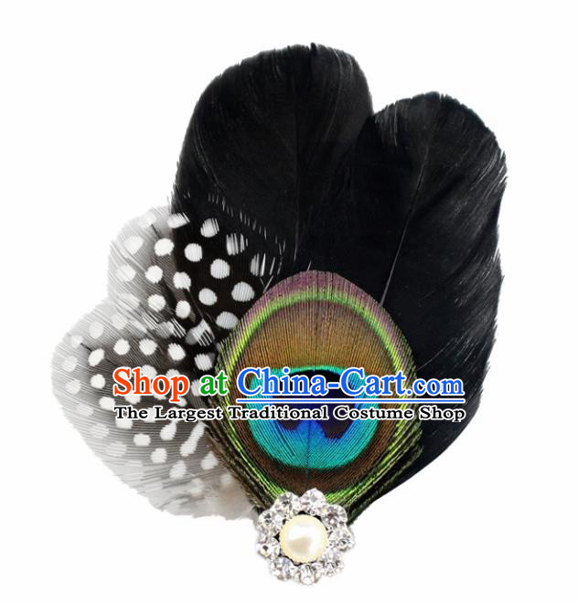 Top Halloween Black Feather Hair Accessories Carnival Catwalks Hair Claw for Women