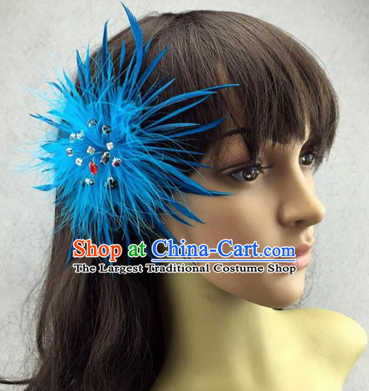 Top Rio Carnival Blue Feather Hair Accessories Halloween Catwalks Dance Hair Claw for Women