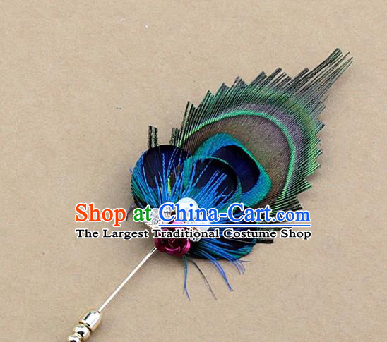 Handmade Peacock Feather Breastpin Accessories Stage Show Brooch for Women