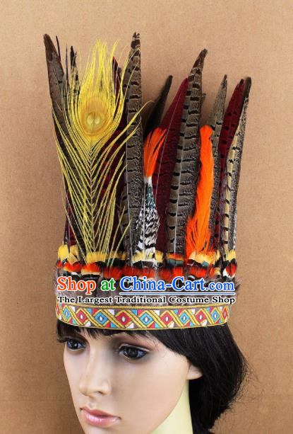 Top Rio Carnival Dance Hair Accessories Cosplay Primitive Tribe Apache Knight Feather Hat for Adults