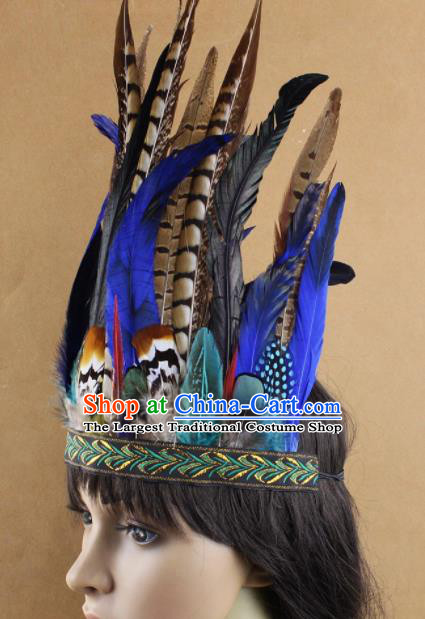 Top Rio Carnival Dance Hair Accessories Halloween Cosplay Primitive Tribe Apache Knight Feather Hat for Adults