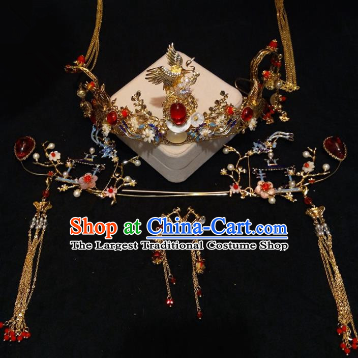 Top Chinese Traditional Wedding Crane Phoenix Coronet Classical Hairpins Headdress for Women