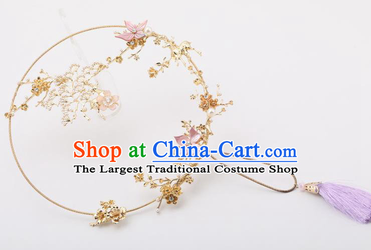 Chinese Traditional Wedding Accessories Classical Bride Purple Tassel Palace Fans for Women
