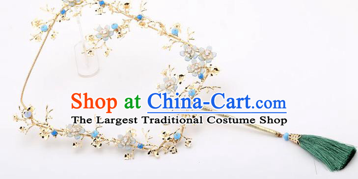 Chinese Traditional Wedding Accessories Classical Bride Green Tassel Palace Fans for Women