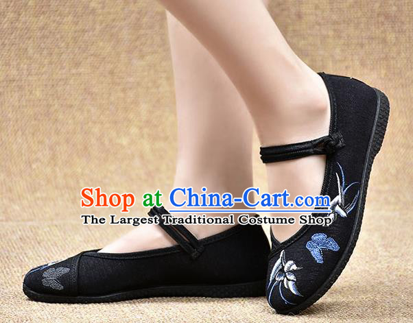 Chinese Shoes Wedding Shoes Traditional Embroidered Birds Butterfly Shoes Bride Black Shoes for Women