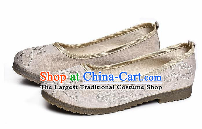 Chinese Shoes Wedding Shoes Traditional Embroidered Lotus Shoes Bride Beige Shoes for Women