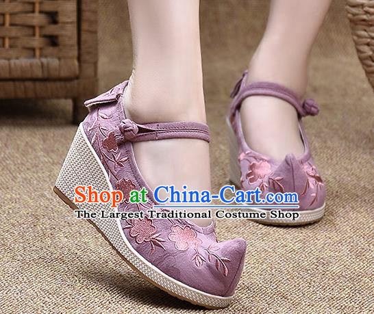 Chinese Shoes Wedding Shoes Traditional Embroidered Shoes Purple High Heeled Shoes for Women