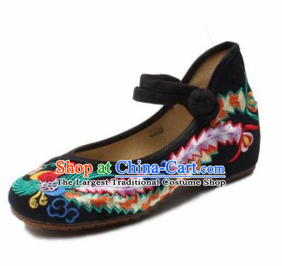 Chinese Shoes Wedding Shoes Traditional Black Embroidered Shoes Embroidery Phoenix Hanfu Shoes for Women