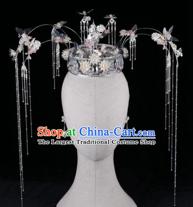 Top Chinese Traditional Wedding Hair Accessories Ancient Palace Tassel Phoenix Coronet Hairpins Headdress for Women