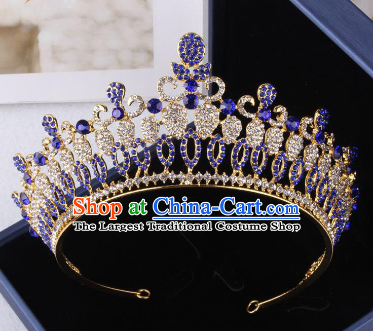 Top Grade Gothic Hair Accessories Catwalks Princess Blue Crystal Royal Crown for Women