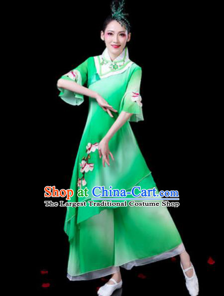 Chinese Classical Dance Costumes Traditional Umbrella Dance Lotus Dance Green Dress for Women
