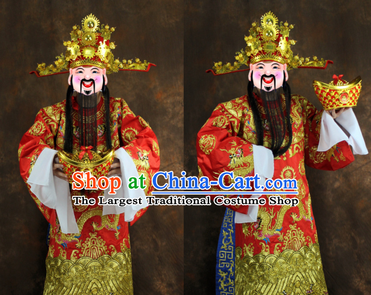 Chinese New Year Spring Festival Cai Shen Costumes and Hat Complete Set