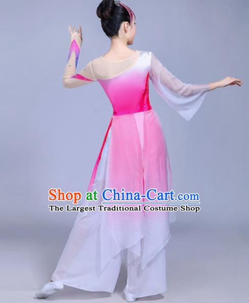 Traditional Chinese Classical Dance Costume Folk Dance Fan Dance Rosy Dress for Women
