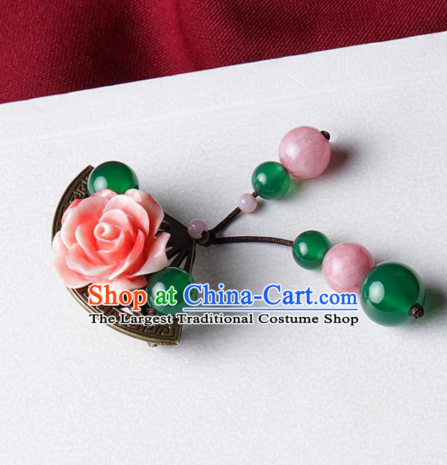 Chinese Traditional Jewelry Accessories National Hanfu Pink Rose Brooch for Women
