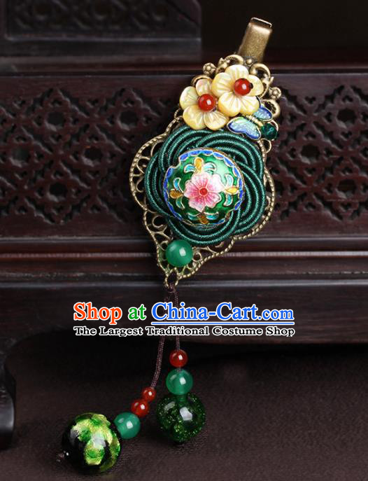 Chinese Traditional Hair Accessories National Hanfu Cloisonne Green Hair Stick for Women