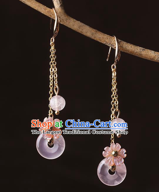 Chinese Traditional Jewelry Accessories National Hanfu Rose Quartz Earrings for Women