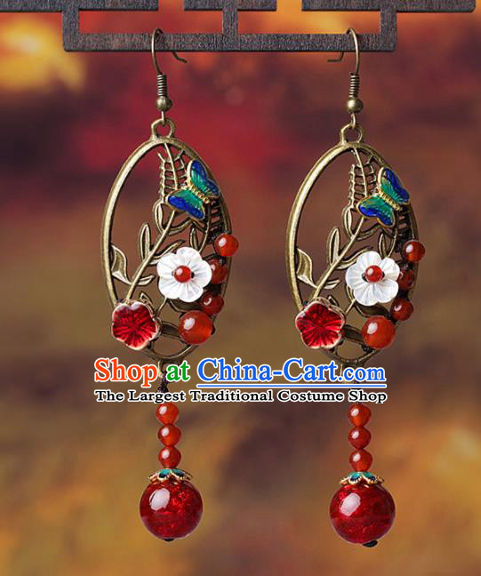 Chinese Traditional Ear Jewelry Accessories National Hanfu Red Coloured Glaze Earrings for Women