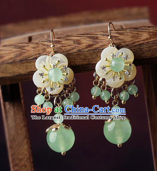 Chinese Traditional Ear Jewelry Accessories National Hanfu Green Beads Earrings for Women