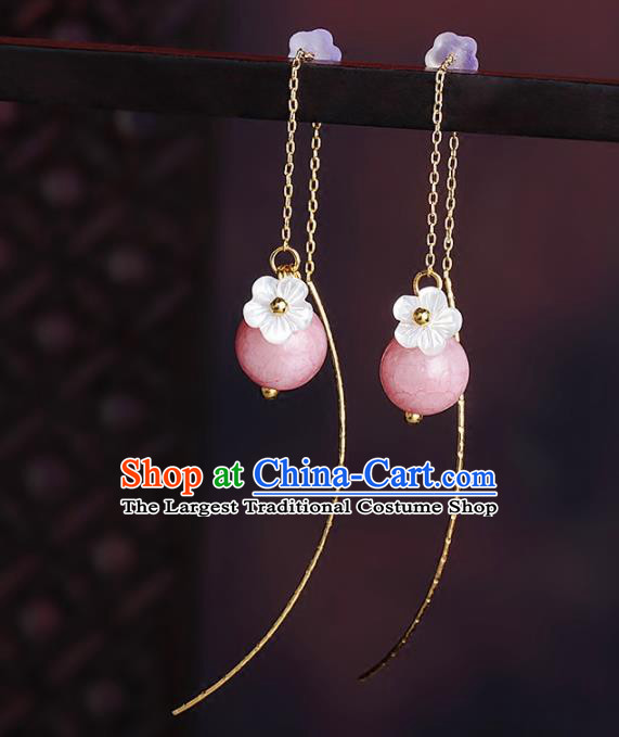Chinese National Hanfu Classical Pink Earrings Traditional Ear Jewelry Accessories for Women