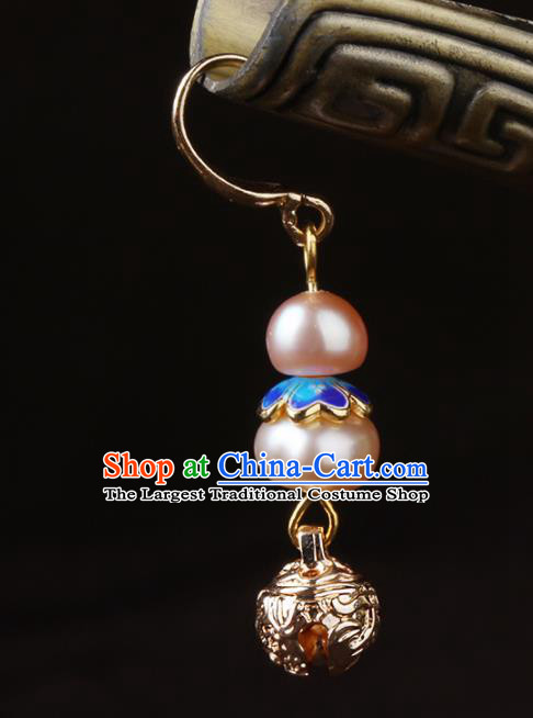 Chinese National Hanfu Classical Pink Pearls Earrings Traditional Ear Jewelry Accessories for Women