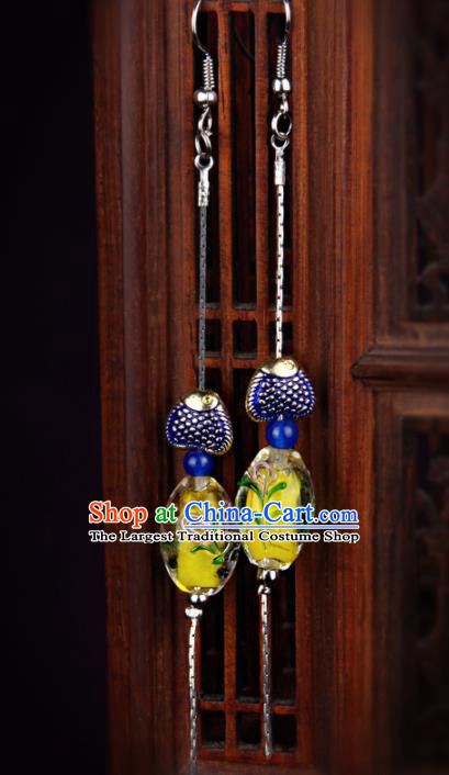 Chinese Yunnan National Classical Cloisonne Earrings Traditional Hanfu Ear Jewelry Accessories for Women