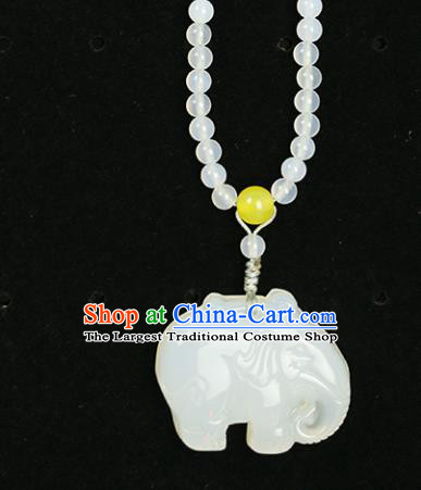 Handmade Chinese Traditional Jade Elephant Necklace Traditional Classical Hanfu Necklet Jewelry Accessories for Women
