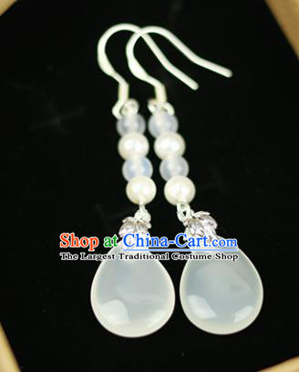 Chinese Handmade White Earrings Traditional Classical Hanfu Ear Jewelry Accessories for Women