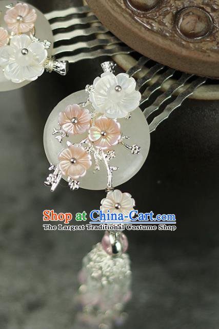 Handmade Chinese Traditional White Jade Tassel Hair Combs Traditional Classical Hanfu Hair Accessories for Women