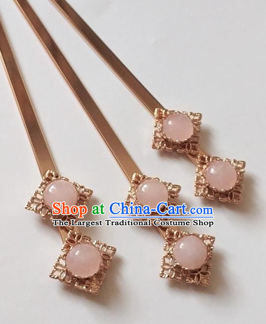 Handmade Chinese Traditional Rose Chalcedony Hairpins Ancient Classical Hanfu Hair Accessories for Women