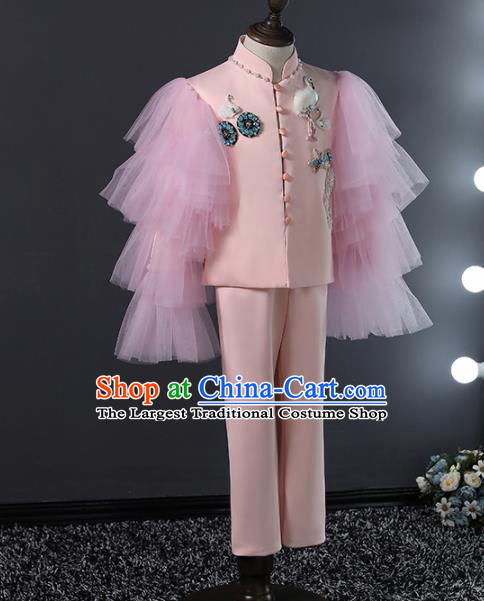 Children Modern Dance Costume Compere Halloween Catwalks Embroidered Pink Suits for Kids