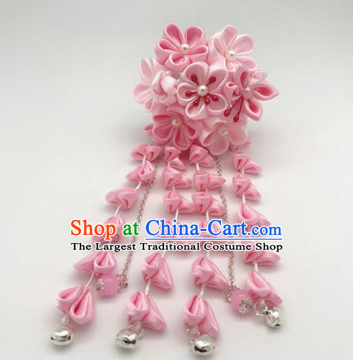 Asian Japanese Traditional Handmade Pink Flowers Hairpins Japan Classical Kimono Hair Accessories for Women