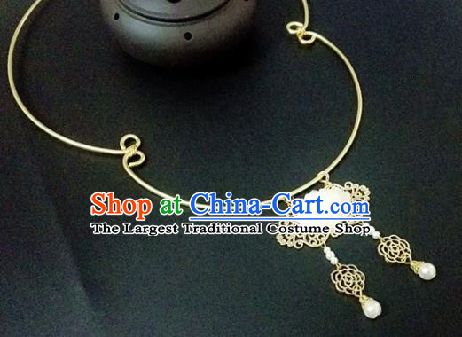 Chinese Traditional Hanfu Jade Lotus Necklace Traditional Classical Jewelry Accessories for Women
